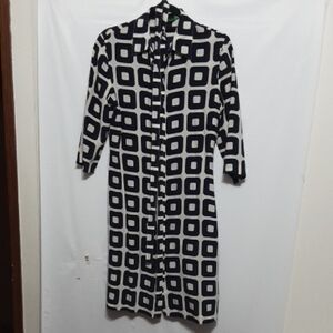 VINTAGE TIBI Geometric Dark Dark Navy Blue and Cream Dress